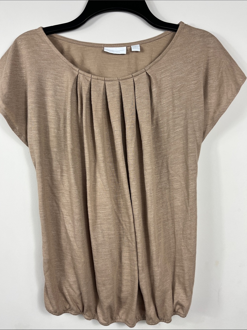 New York & Company Shimmer Taupe Pleated Cap Sleeve Blouse Size S